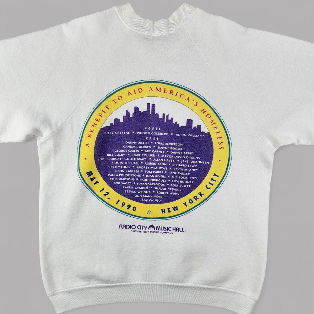 VTG Comic Relief Sweatshirt Adult L White USA Radio City NYC 1990 Robin Williams - Picture 8 of 15